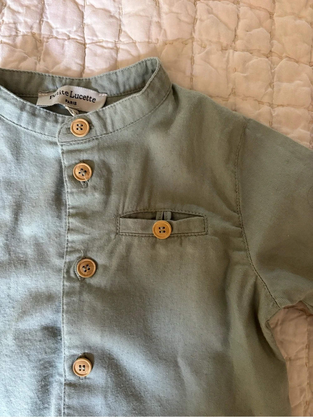 Baby Petite Lucette Paris Sage Green Button-Front Top